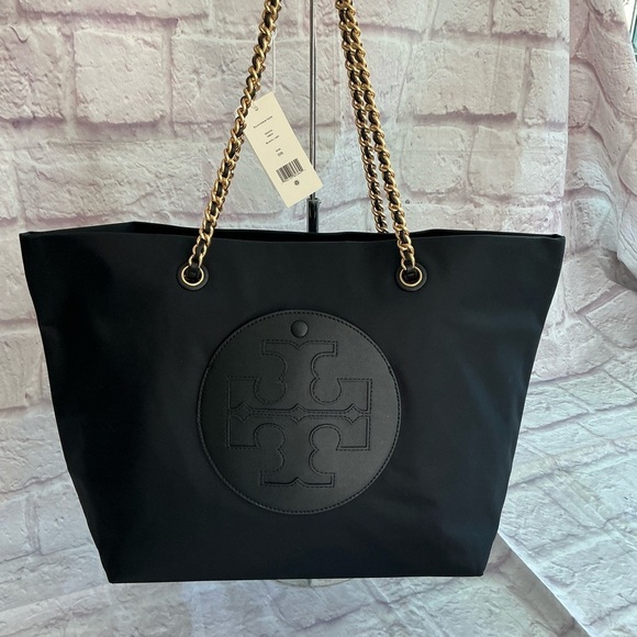 Tory Burch Ella Chain Black Nylon Tote Bag - Picture 5 of 13